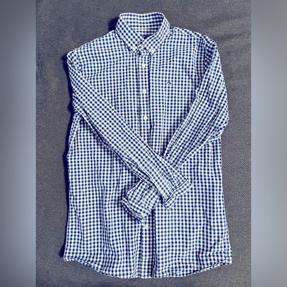 Vineyard Vines boys size XL/18 navy blue and white dress shirt
